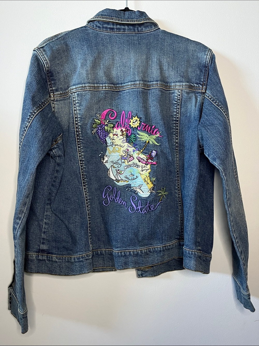 Coldwater Creek Embroidered California "Golden State" Denim Jacket